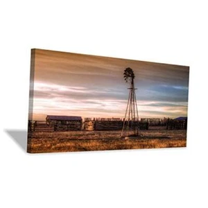 Windmill Artwork Rustic Landscape 40" x 20" x 1 panel Windmill picture - Picture 1 of 8