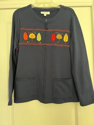 Mujer Breckenridge Polar Cremallera Chaqueta Top Misses XL Azul Marino con Hojas de Otoño Foto 1 de 4