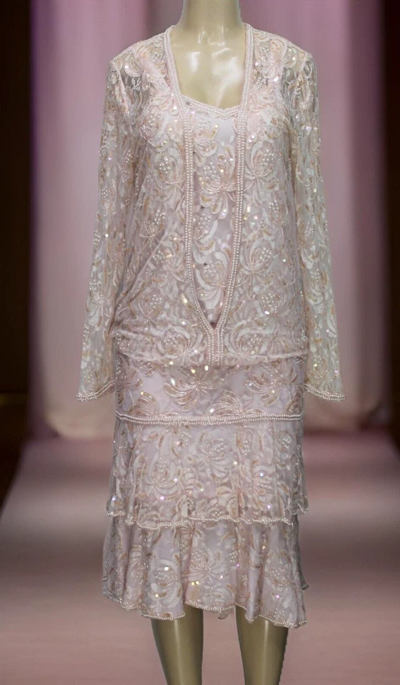 Vestido Floral Vintage Rosa Pálido Con Cuentas Lentejuelas Talla S Foto 1 de 4