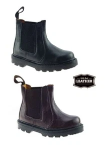 NIÑOS NIÑOS NIÑOS BEBÉS CUERO REAL NEGRO SUELA DE GOMA CHELSEA BOTAS DE DISTRIBUIDOR ZAPATOS TALLA - Imagen 1 de 27