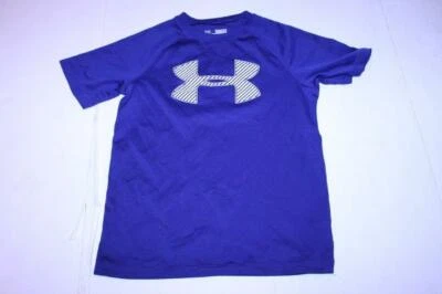 Youth Boys Under Armour M Loose Fit S/S Blue Shirt Heat Gear White Logo - Image 1 of 3