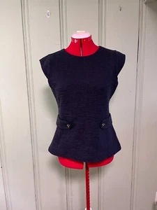 Ann Taylor Blouse SZ S Navy Boucle Peplum Cap Sleeve Lined Zipper Fitted NWOT - Picture 1 of 15