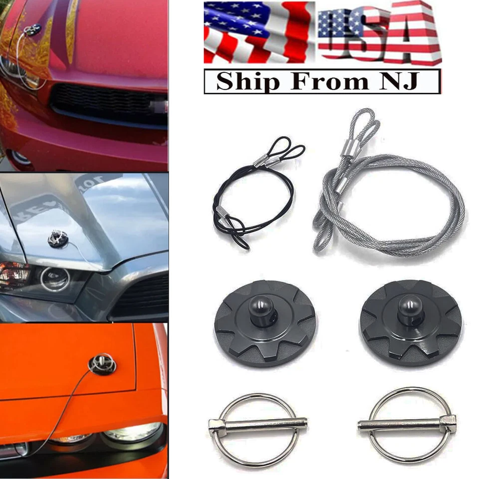 Kit de bloqueo de pasador de capó de coche de 2 piezas accesorios exteriores universales aluminio negro  Foto 1 de 4