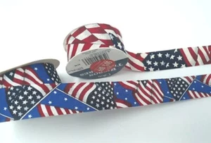 4th July Ribbon Lot Of 2 USA Flag Offray Patriotic Stars Stripes Vtg 1.38" Width - Picture 1 of 9
