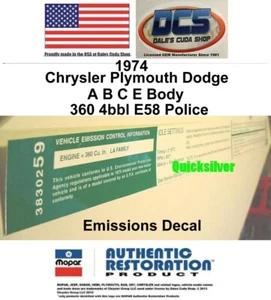 1974 Dodge Plymouth 360 4bbl Emissions Decal 3830259 NEW MoPar USA - Picture 1 of 2