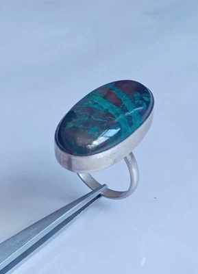 Anello in malachite crisocolla naturale in argento sterling 925 con... - Immagine 1 di 4