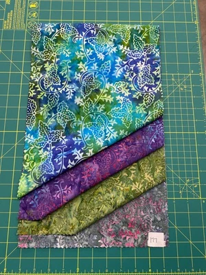 Batik Sample Card - 100% cotton - 4 fabrics - 11"w x  20"l -#177 - Image 1 of 2