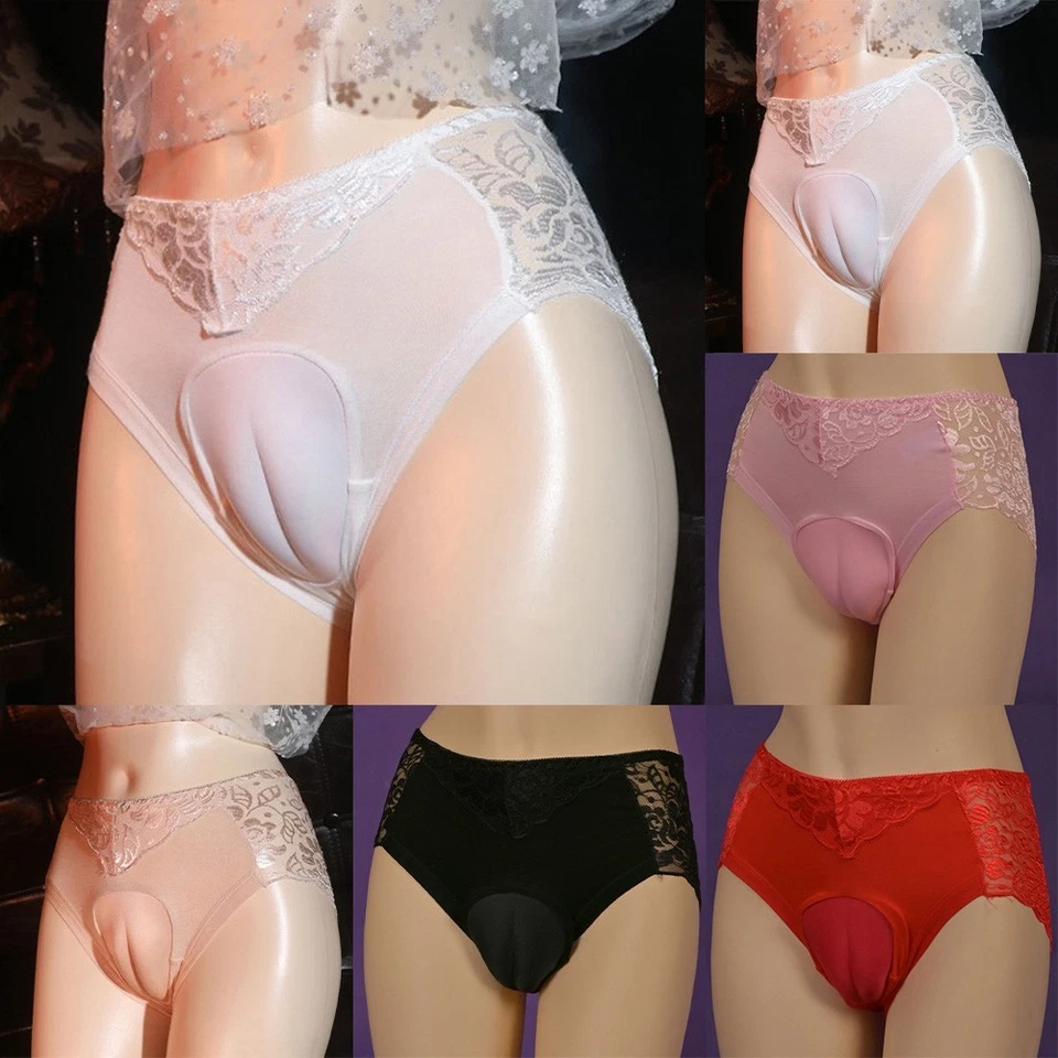 Men Transparent Lace Shaping Panties False Vaginal Briefs for Crossdresser - image 1 of 4