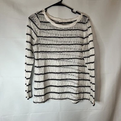Suéter Coldwater Creek branco marinho listrado tesoura tamanho médio - Imagem 1 de 4