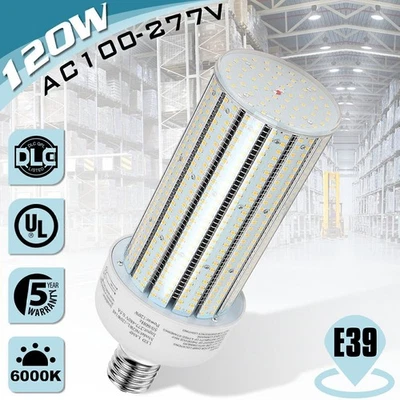 120W LED Corn Light Bulb Retrofit Parking Lot Workshop High Bay Lights 6000K DLC - Image 1 of 4