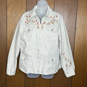 VTG Y2K Jones New York Sport Jacket Womens L Utility Beige Painted Floral Boho - Picture 1 of 16