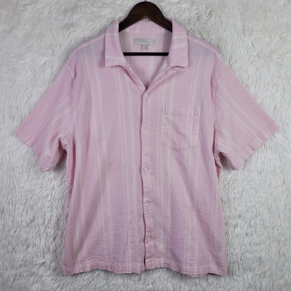 Standard Cloth Urban Outfitters Liam Crinkle Men Button Up Pink Stripe L Gauzy - Image 1 of 4