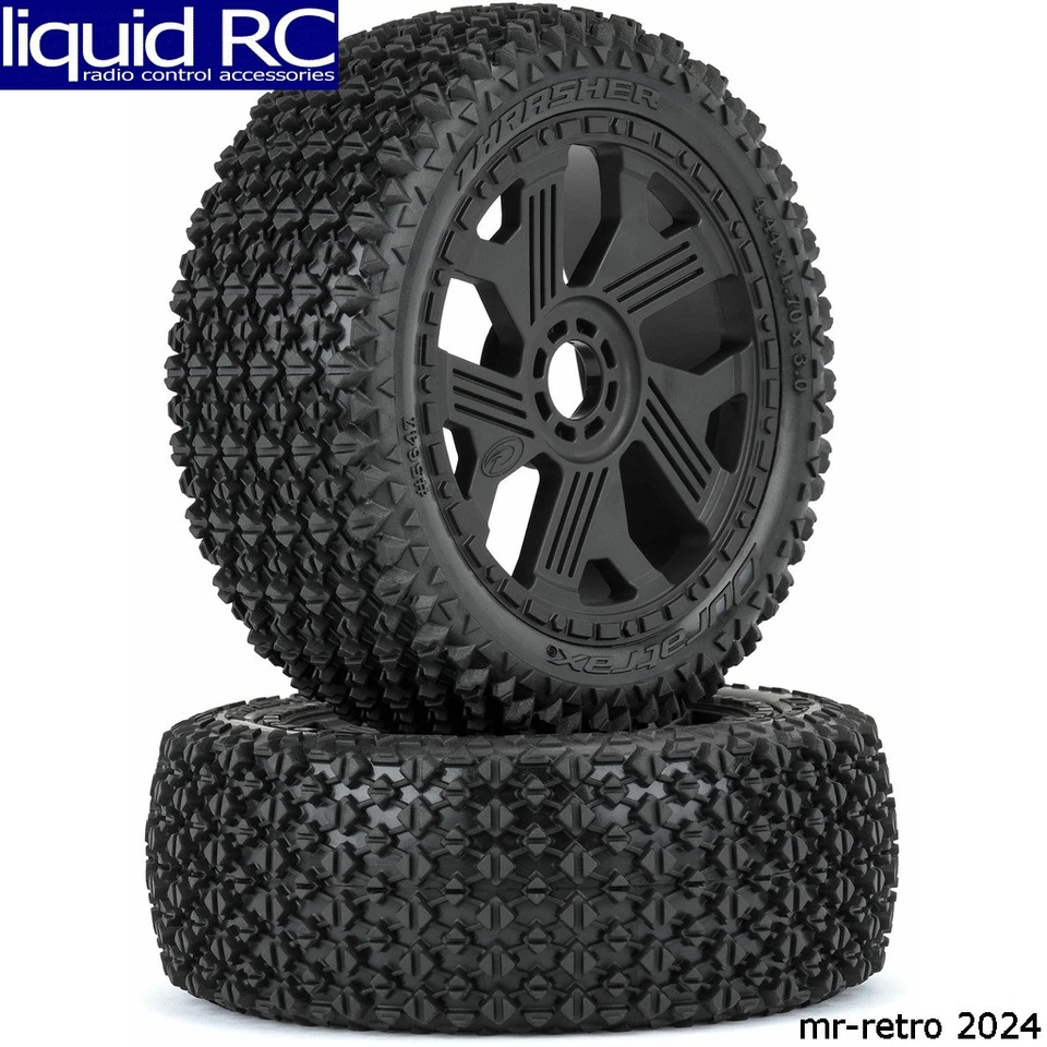 Duratrax 564710 Thrasher Off-Road 1:8 Buggy Tires Mounted on Black Ripper 17mm W - Image 1 of 1