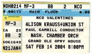 ALISON KRAUSS & UNION STATION ~ 2004 Grand Ole Opry Konzertkarte ~ KOSTENLOSER VERSAND - Bild 1 von 1
