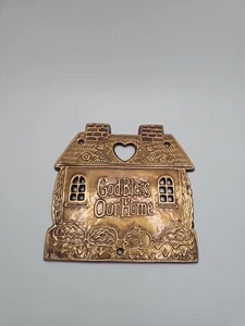 Vintage Cottagecore Messing Gott segne unser Haus Türschild Wandhänger Dekor 5"  - Bild 1 von 4
