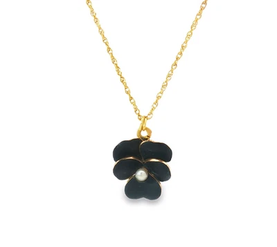 Black Pansy Flower Necklace - Image 1 of 4