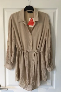 BNWT In The Style Woman's Beige Long Sleeved Short Jumpsuit, Size 8 - Picture 1 of 13
