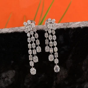 7.30 Ct Natural SI/H Oval Octagon Diamond Chandelier Earrings White Solid Gold - Picture 1 of 10