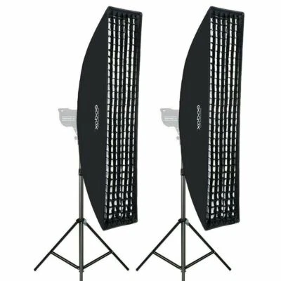 2Pcs Godox 35x160cm Bowens Mount Strip Grid Softbox + Stand For Studio Lighting. - Image 1 of 4