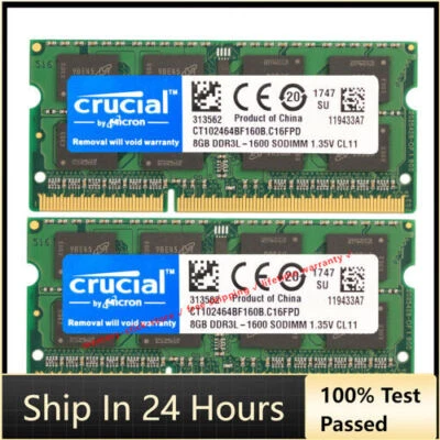 Crucial 8GB DDR3L 1600 16GB 2Pcs 8GB PC3-12800 Laptop SODIMM Memory RAM 16GB - Image 1 of 4
