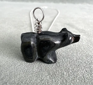 Zuni Jet Bear Pendant Sterling Silver 20" Chain Necklace not onyx - Picture 1 of 19