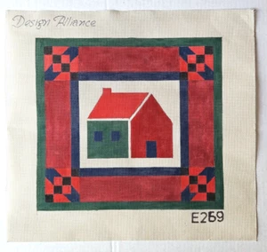 Vtg HOUSE QUILT BLOCK Geometric Hand Painted Needlepoint Canvas Design Alliance - Picture 1 of 2