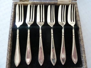 Vintage English Half Set (6) Silver Desert/Gebäckgabeln - Bild 1 von 3