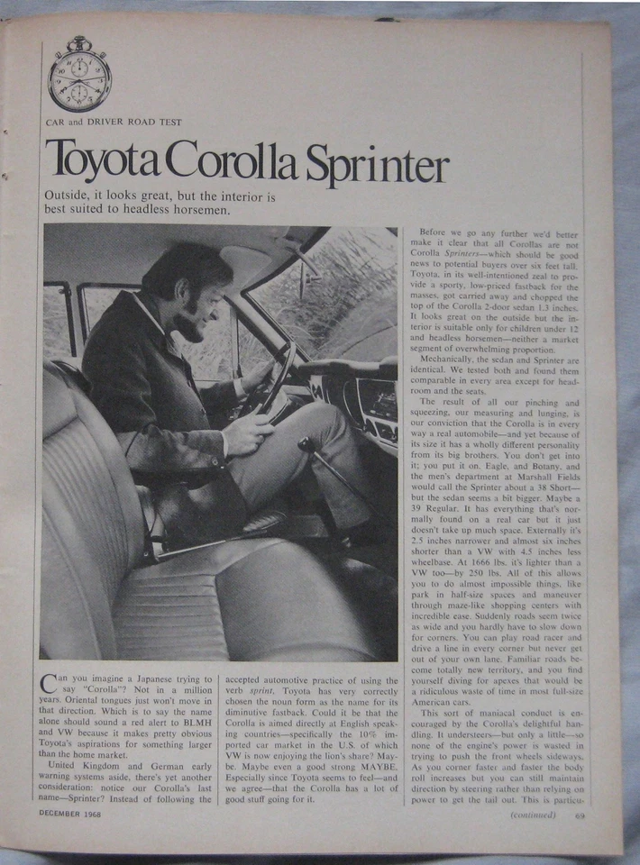1966 Toyota Corolla Sprinter Original Road & Track magazine Road test - Image 1 of 1