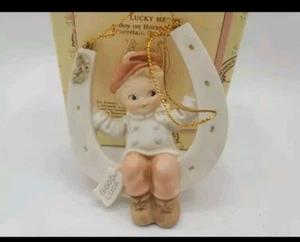 Memories of Yesterday Enesco Lucky Me 525448 Ornament 1991 Boy on Horseshoe - Picture 1 of 5