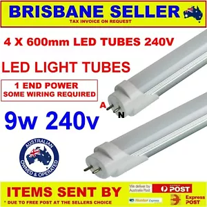 4 x LED T8 Tubes 9w 60cm 6500k Super Bright White Fluro Lights 1 END POWER - Picture 1 of 5
