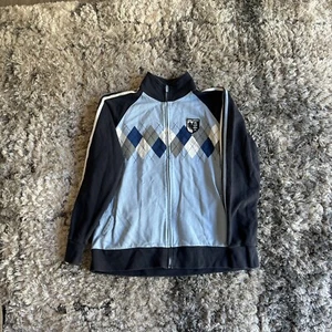 Vintage Men’s Tagged 2XL FITS LIKE L Long Sleeve Full Zip-Up Checkered Y2K Blue - Picture 1 of 6