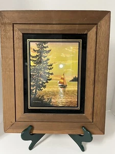 De colección E Stephens Lámina de Oro Grabada Firmado Enmarañado Velero Puesta de Sol Árbol del Lago - Imagen 1 de 5