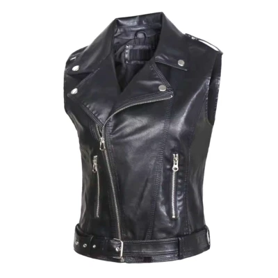 Womens Sleeveless Leather Biker Jacket Cropped Moto Vest Punk XS S M L XL 2XL - Image 1 of 4