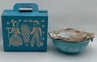 Vintage Pyrex Amish Butterprint Cinderella Mixing Bowl Set White Turquoise Box