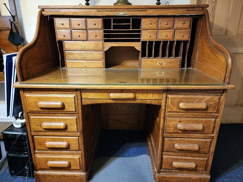 Antique 48" Golden Oak Raised Panel Roll top desk Circa 1900 Cover
