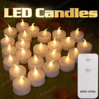 FLAMELESS Flickering Tea Lights Votive Candles LED Candles Light Remote Control - Image 1 of 4