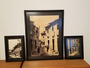 Set of Three Framed European Street Scene Watercolor w/ Acrylic Paintings - Bild 1 von 11