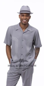 NUEVO Conjunto de 2 piezas para caminar de verano Montique para hombre traje de ocio ajuste regular gris 2506 EE. UU. - Imagen 1 de 1