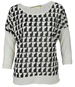 Big Star Women's Repeating Cat Graphics 3/4 Sleeve Shirt - Picture 1 of 5