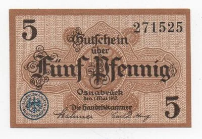 GERMANY OSNABRÜCK 5 PFENNIG 1917 NOTGELD EMERGENCY MONEY LOOK SCANS - Image 1 of 2