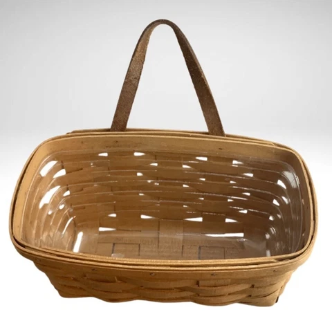 Longaberger Medium Key Basket Combo w Protector 1996 Handwoven USA Vintage 9x5” Cover