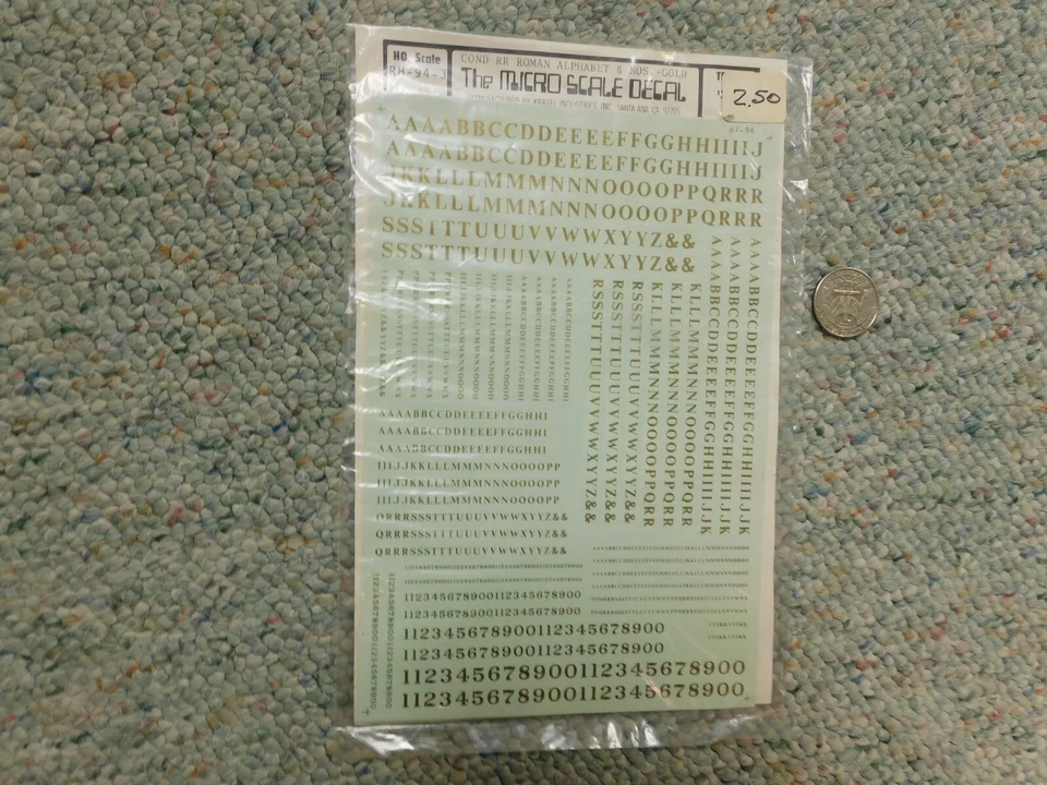 Microscale HO decals 87-94-3 RR Condensed RR Roman alphabet numbers gold C48 - Image 1 of 1