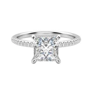 1.00 Ct Princess Cut Lab Grown Diamond Engagement Ring 14K White Gold - Picture 1 of 7