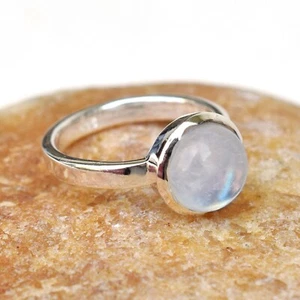 Natural Moonstone Ring, 925 Sterling Sivler Rainbow Moonstone Ring Size 4.5-M012 - Picture 1 of 4