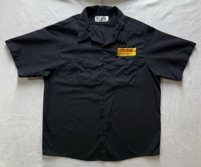 Mens Size XL Black DHL Express Supply Chain Shirt Button Up Red Yellow FREE SHIP - Immagine 1 di 4