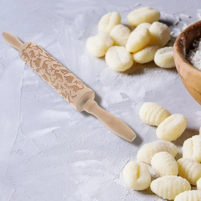  Teigrolle Mit Muster Wellholz Rollstift Zum Backen Bäckerei Rolling Pin - Bild 1 von 4