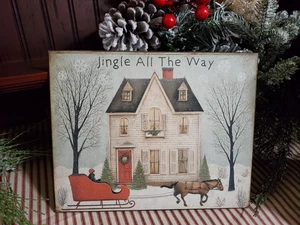 LETRERO PRIMITIVO VINTAGE ESTILO FOLCLÓRICO CASA DE NAVIDAD TRINEO CABALLO JINGLE ALL WAY - Imagen 1 de 14