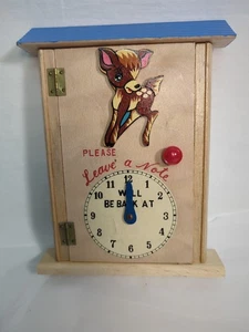 Vintage Wood "Please Leave a Note" Box Bambi Like Notepad & Pencil Holder Japan  - Picture 1 of 16