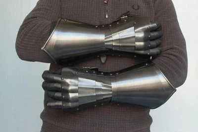 Gauntlets Blackened Steel Finish for Reenactment LARP & Costume Armor - Image 1 of 4