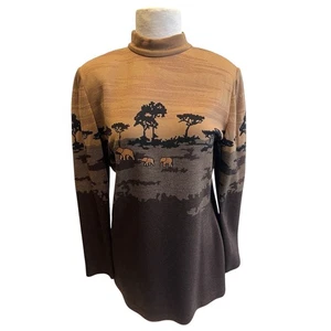 Vintage St John Collection Marie Gray Safari Print Mock Neck Zip Sweater Small - Picture 1 of 10